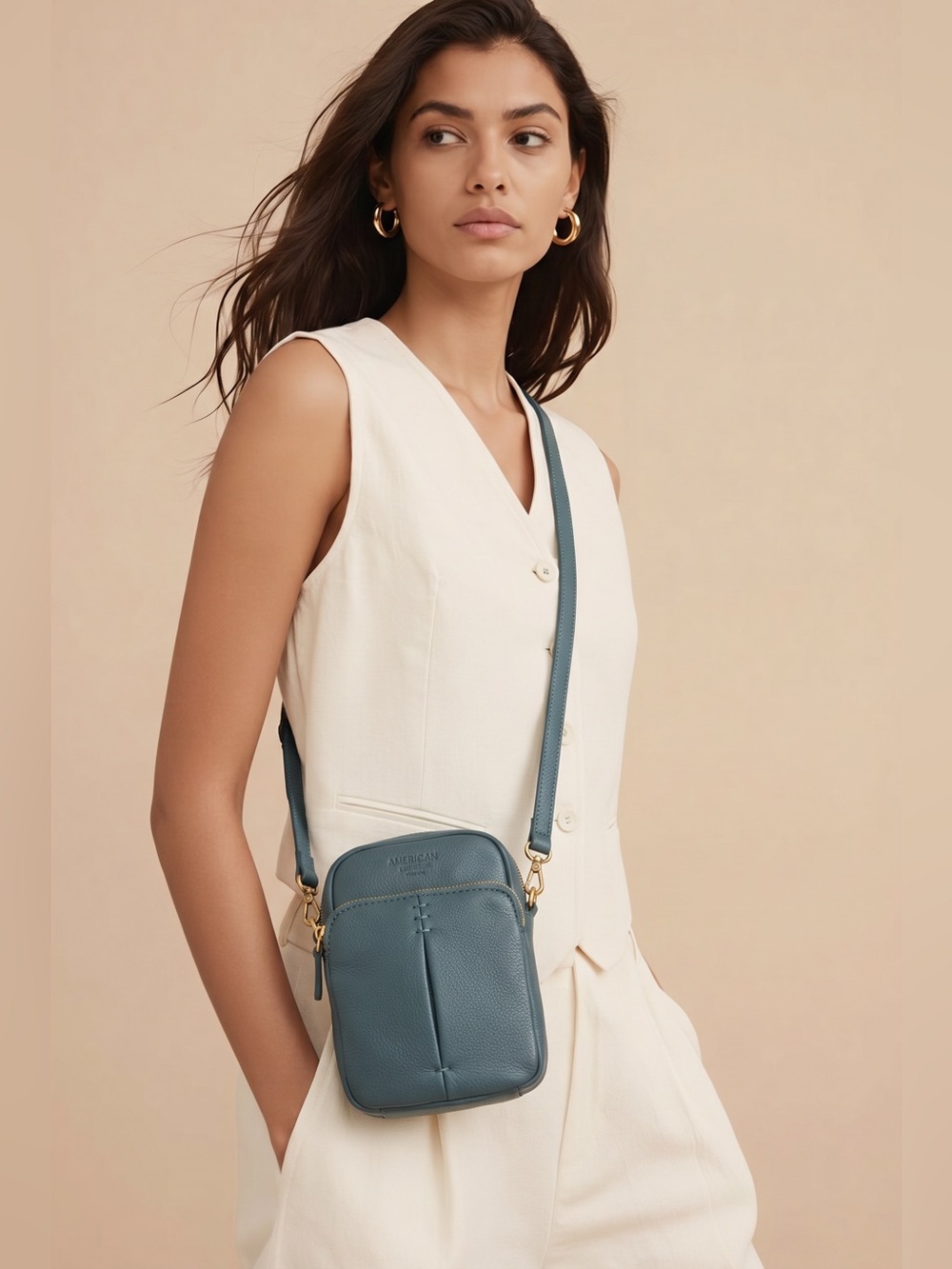 NWT American Leather Co Dark Teal Cleveland Crossbody Bag Glove Tanned Leather